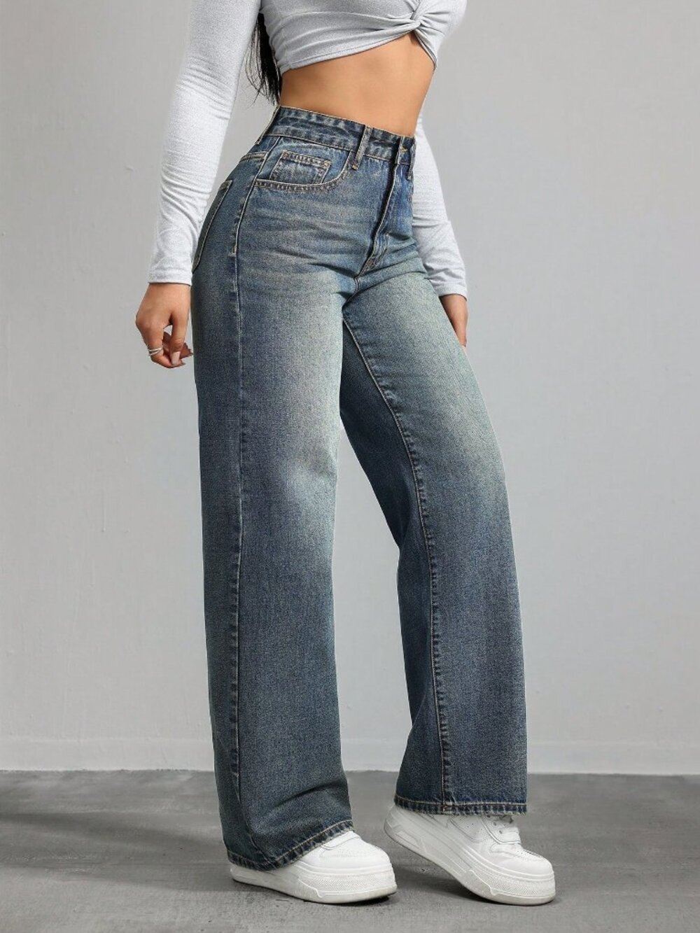 Blue Casual Women's Straight Leg Jeans - Picture 4 of 5